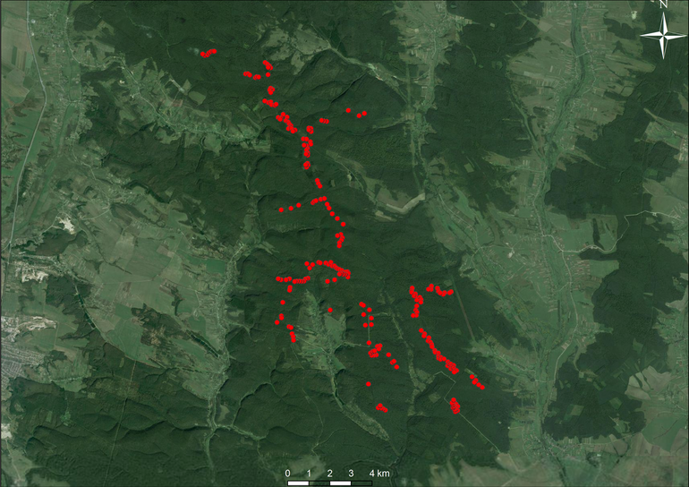 Krasów. Usytuowanie cmentarzyska na mapie satelitarnej (Yandex)