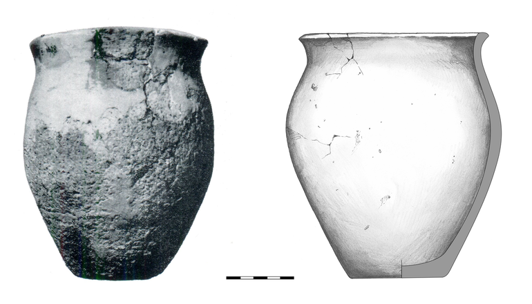 Misa typu G21, niezdobiona. Krawędź zaokrąglona, dno wyodrębnione. H – 4,5 cm, R1 – 9,5 cm, R4 – 4,5 cm (fot. Sulimirski 1968, Plate 20: 6)