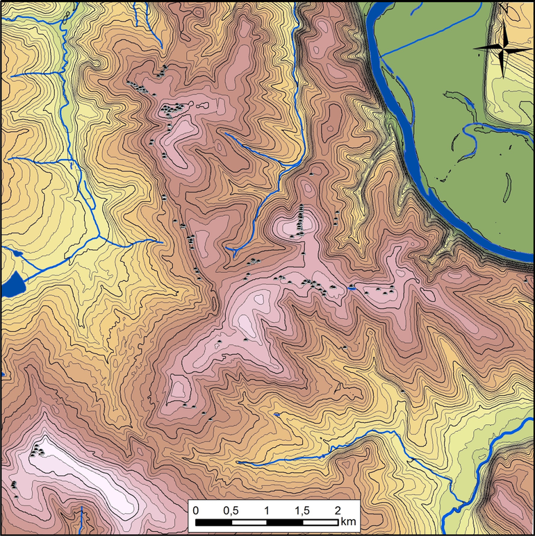 Цифрова гіпсометрична модель рельєфу могильників в Буківні, Буківні-Вільшаниці і Буківні-Милуванні