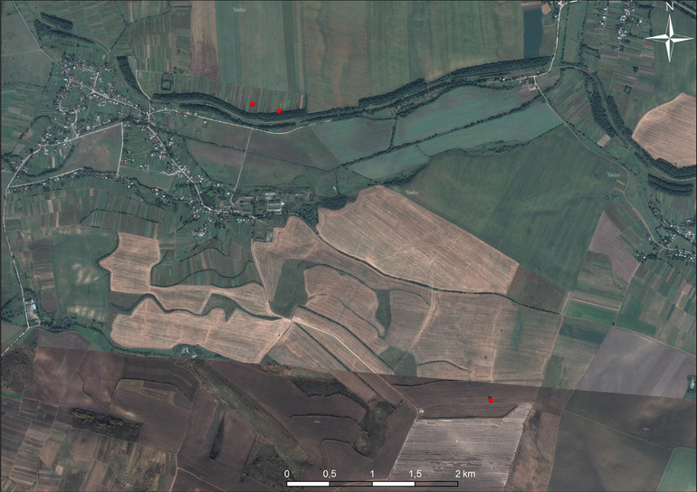 Путятинці. Локалізація могильника на супутниковому знімку (Yandex)