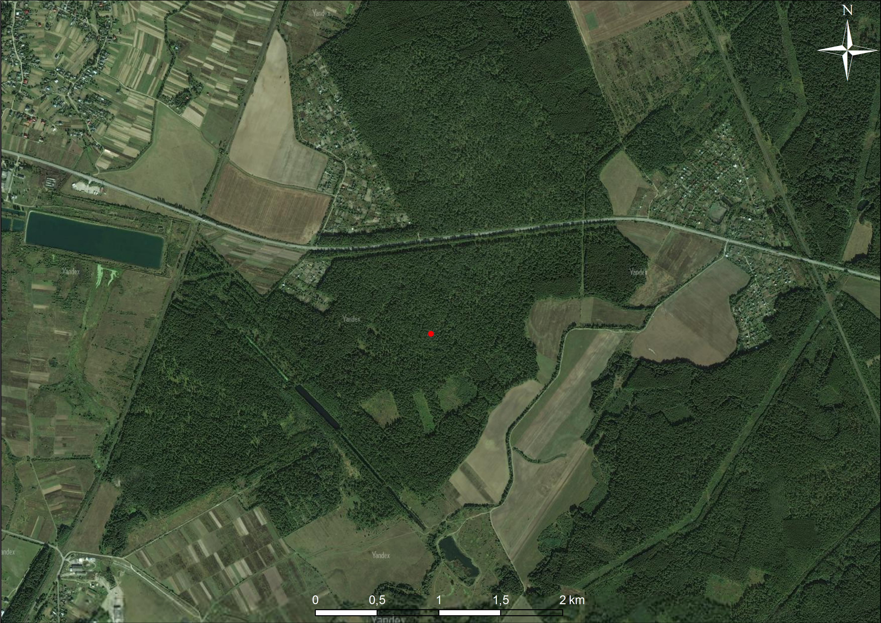 Розташування кургану на супутниковому знімку (Yandex)
